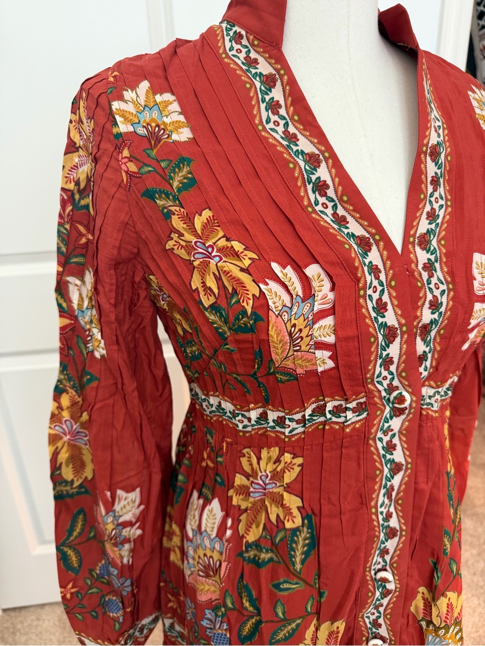 FARM Rio Rust Red Floral Embroidered Tiered Maxi Dress - Picture 6 of 9